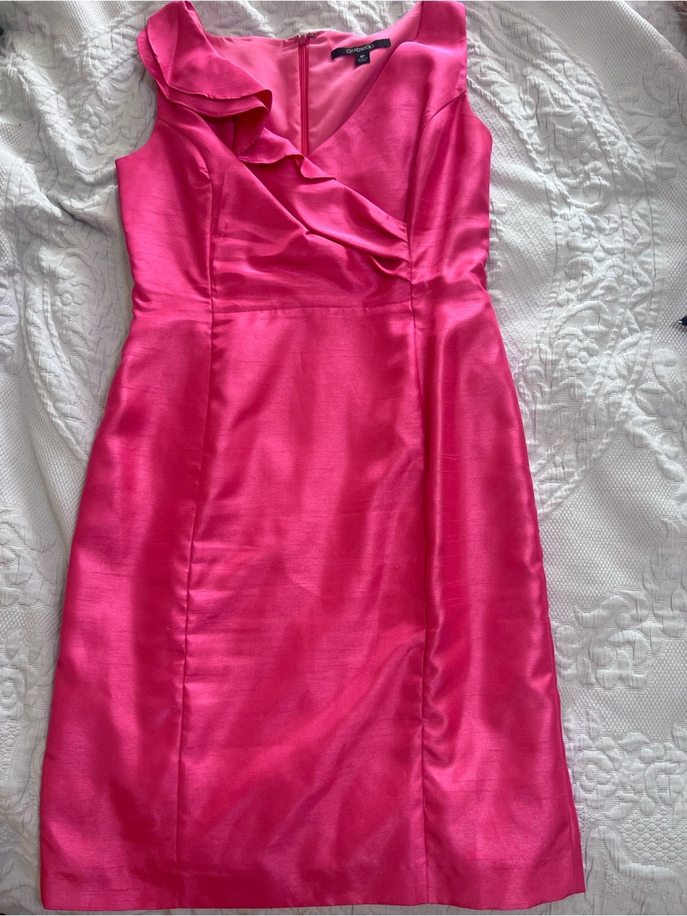 Chadwicks Hot Pink Ruffle V-Neck Midi Dress